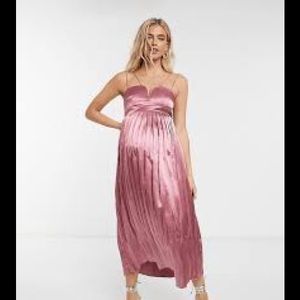 Asos Little Mistress Maternity satin midi dress with pleated skirt in berry-Red